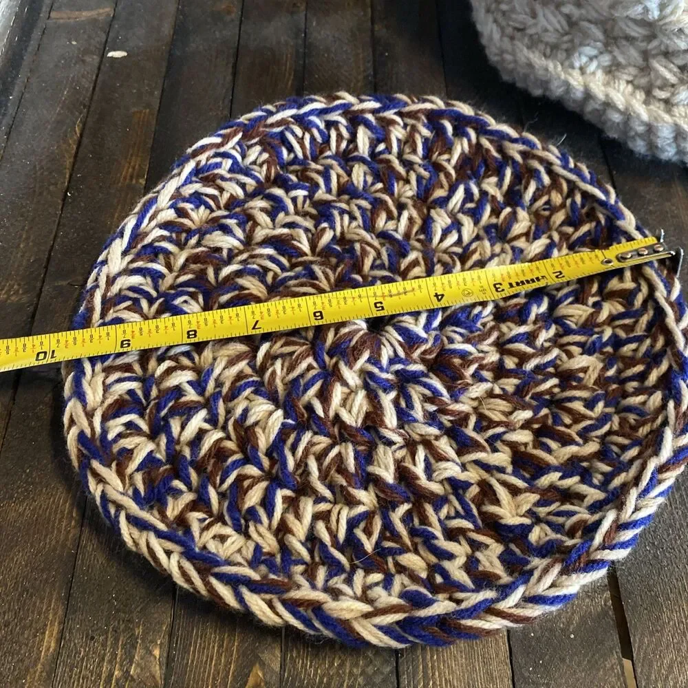 Small Handmade Crochet Round Cat Dog Bed Warm Snuggle Padded Beige
